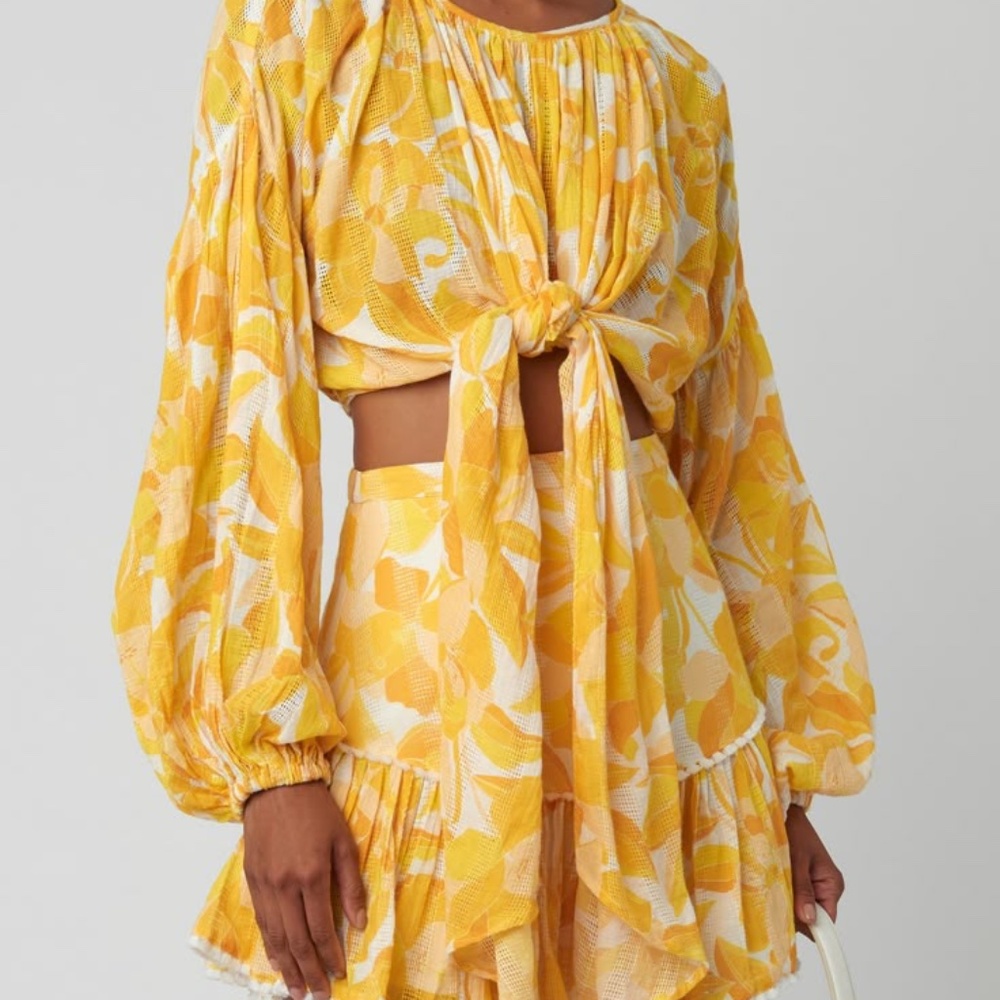 Significant Other Yellow Floral Matching Tie Top + Skirt Set | Size 2